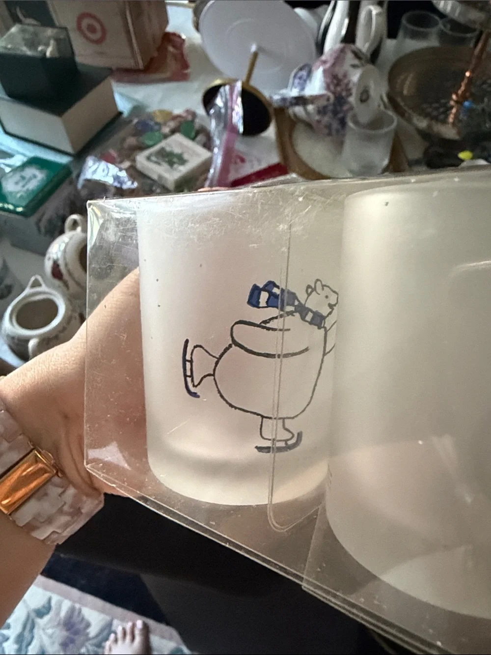 Festive Dartington Designs Christmas Reindeer & Snowman Frosted Votive Set